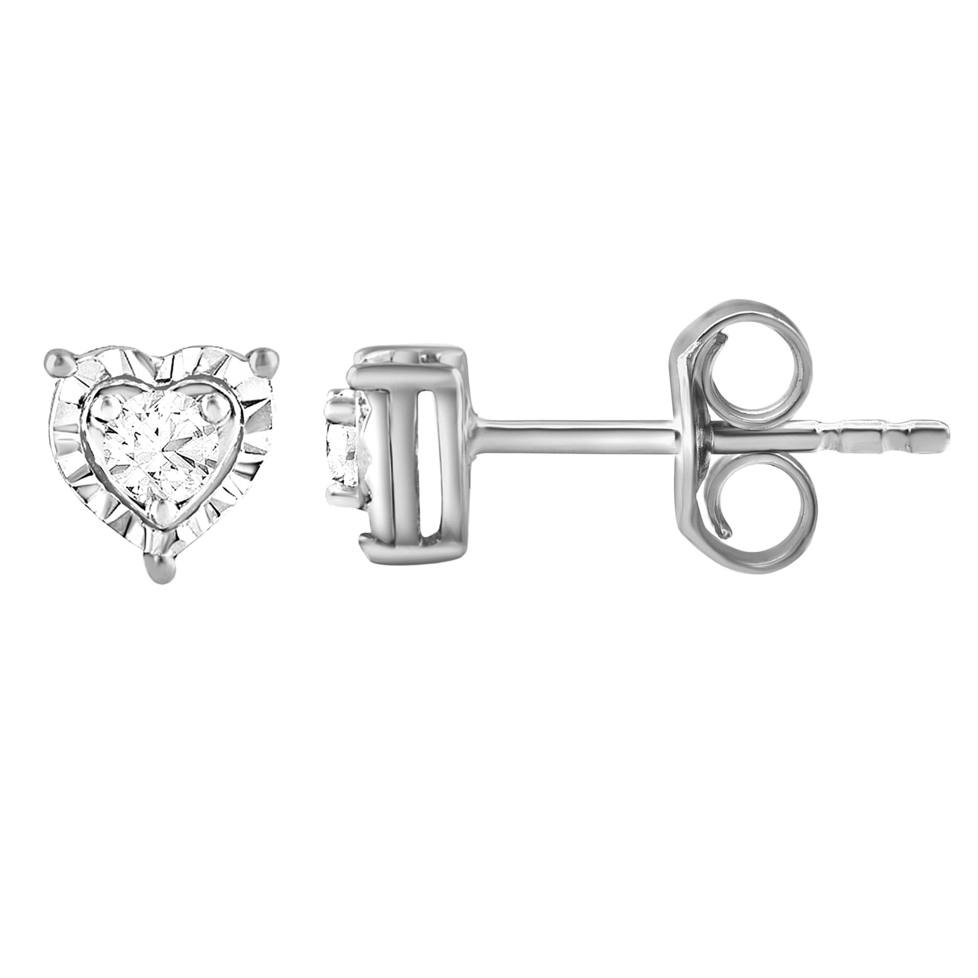 Womens | 0.10 CT Round Cut Lab Grown Diamond | Heart Shaped Stud Earrings | Sterling Silver | I-I1