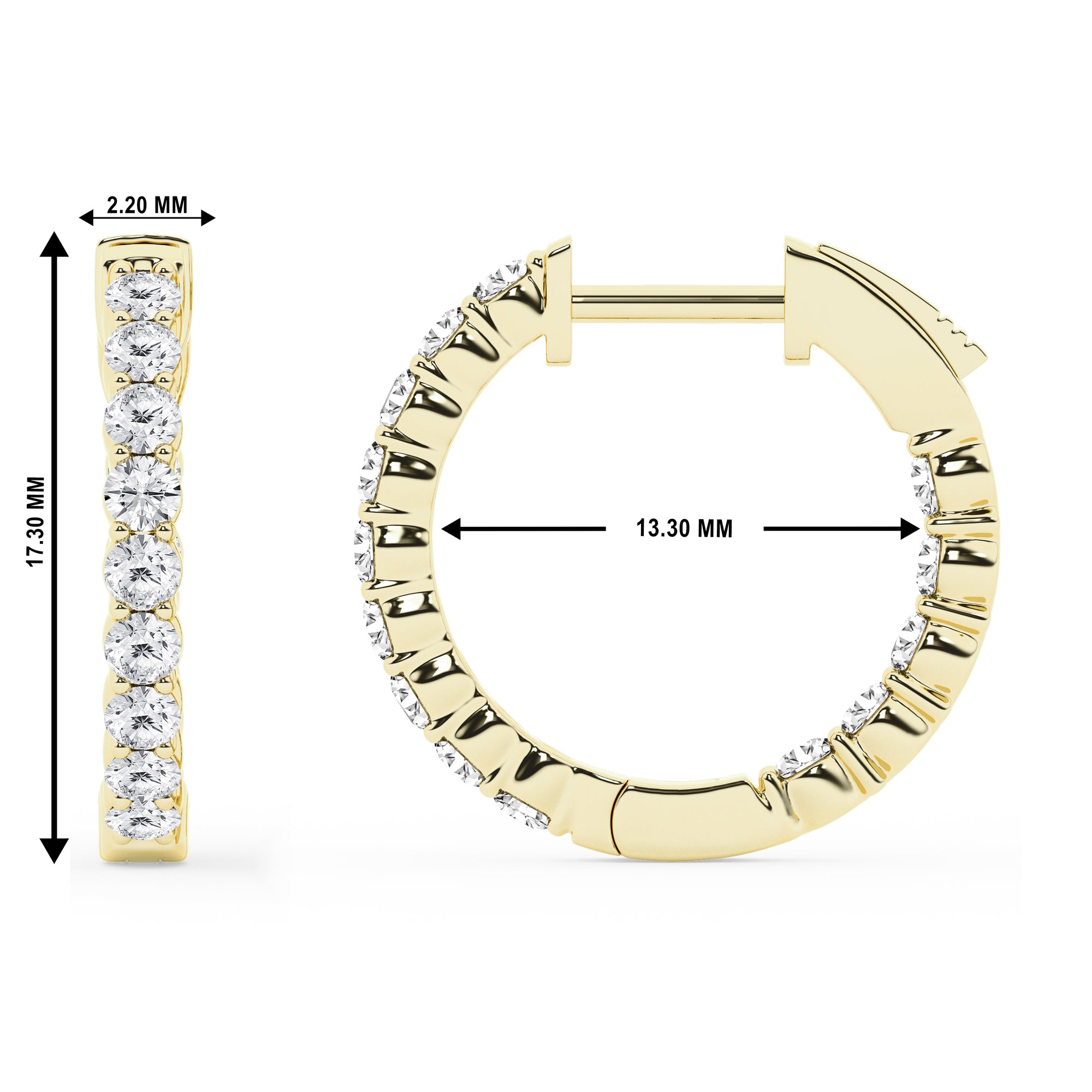 Womens | 1.00 CT Round Cut Lab Grown Diamond | Inside Out Hoop | Yellow Gold Flashed Silver | H-VS