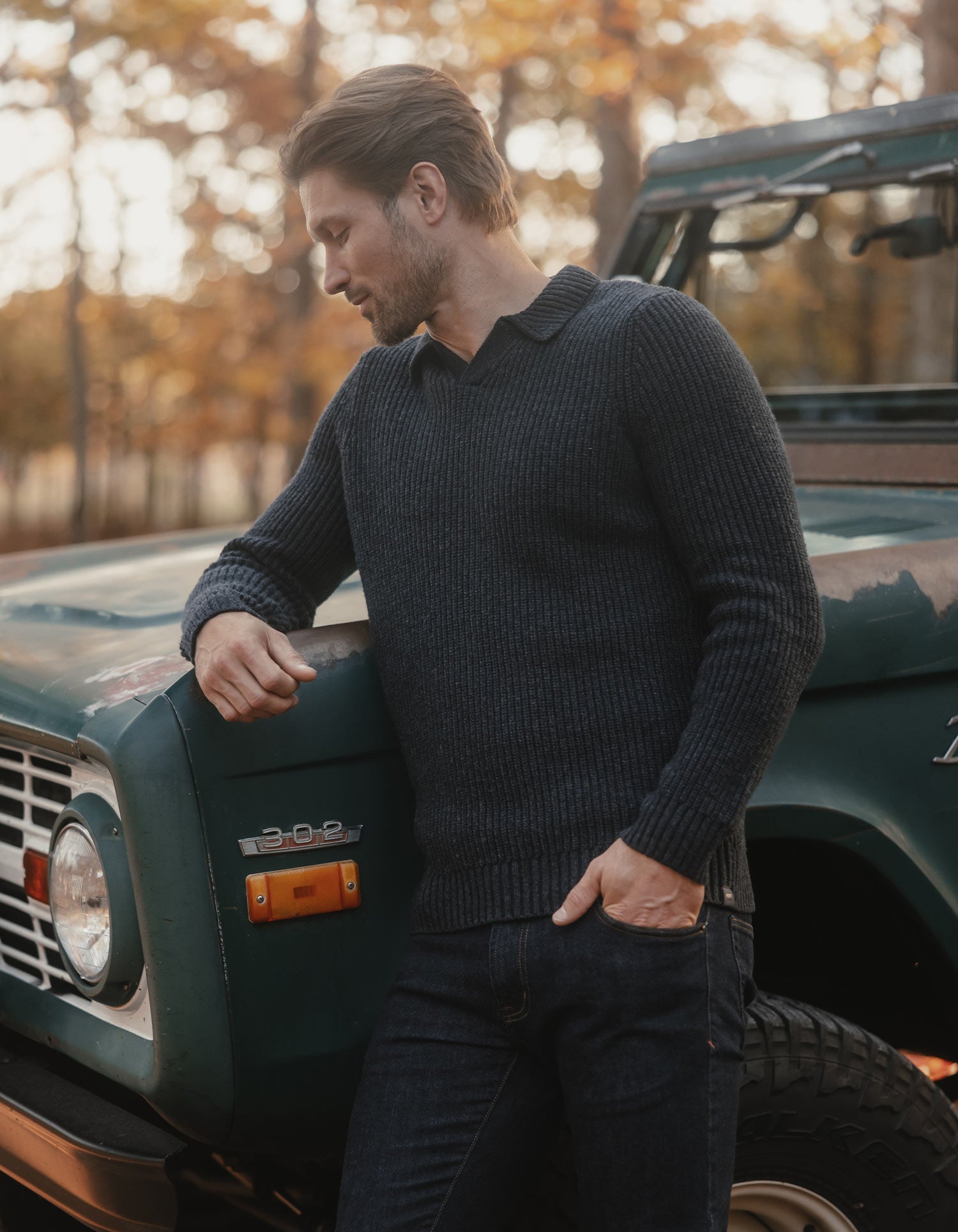 Men | Marled Polo Sweater | Charcoal
