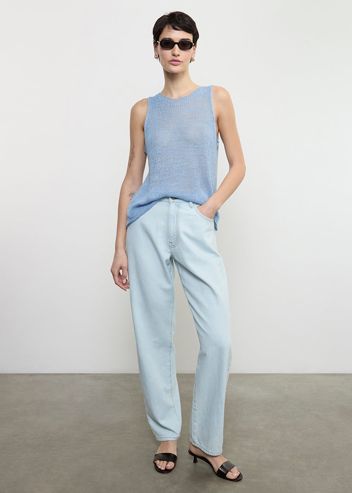 Linen Open Knit Tank | Sky