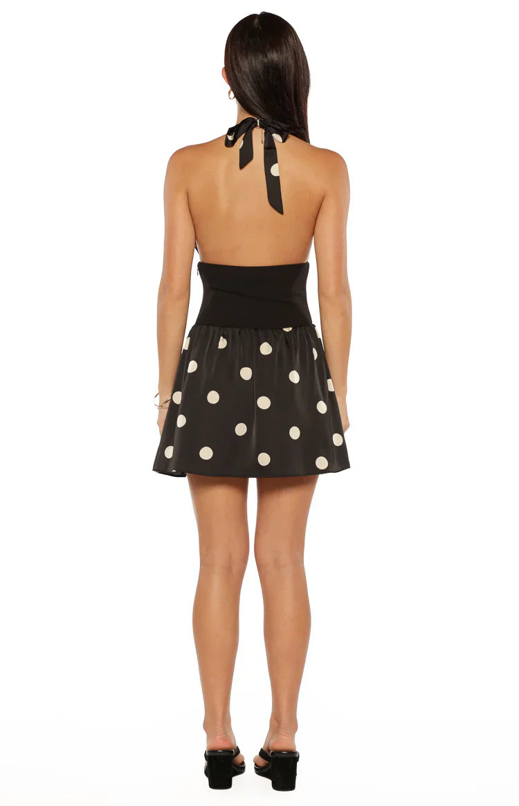 Lilia Halter Neck Mini Dress | Black Polka Dot