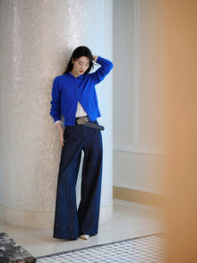 Cashmere Jacquard Knit Top | Blue