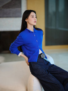 Cashmere Jacquard Knit Top | Blue
