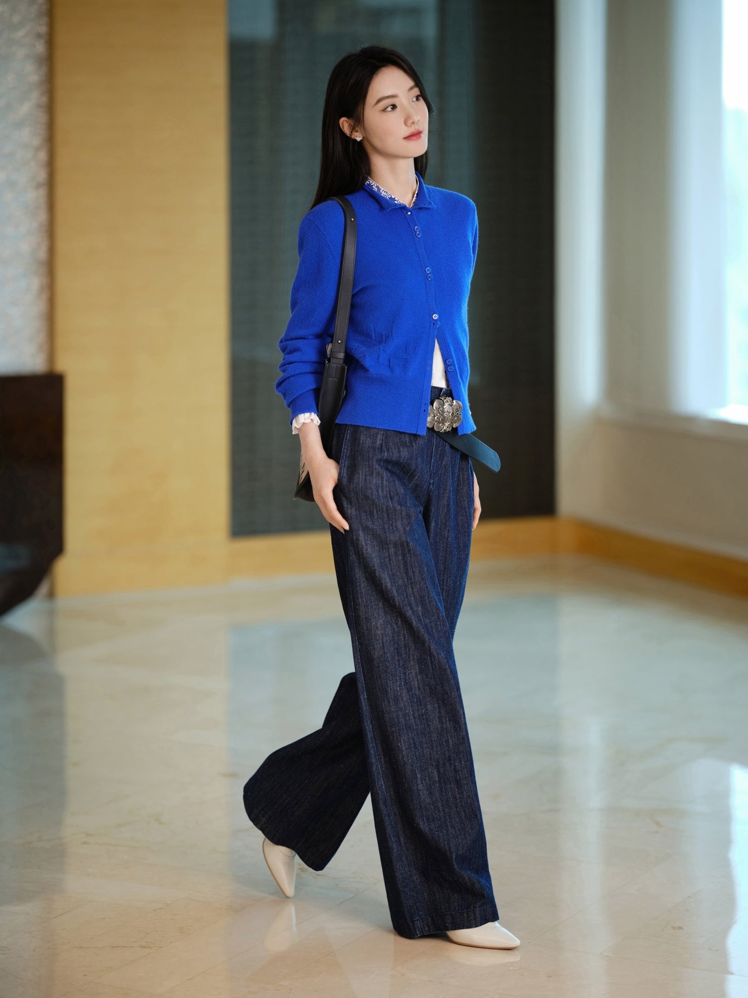 Cashmere Jacquard Knit Top | Blue