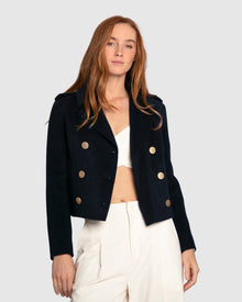 Women | Love Me Now Wool Blend Military Style Coat | Navy