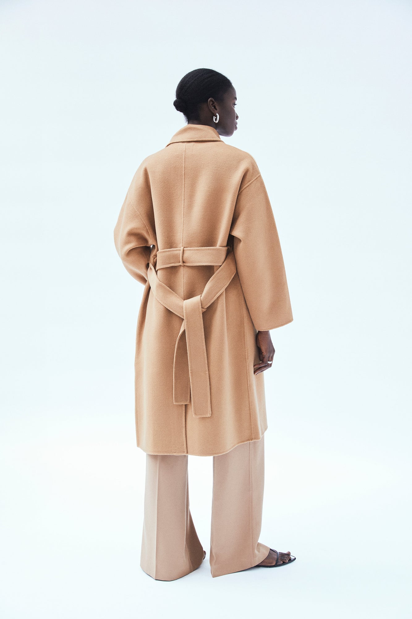 wool cashmere double-faced wrap coat in camel