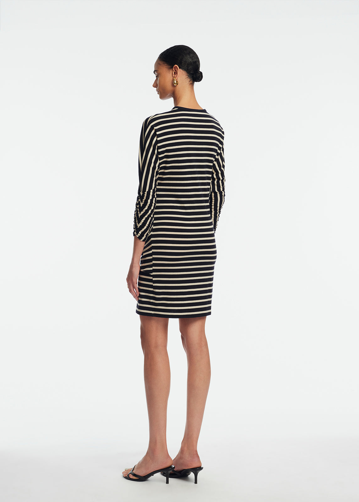 Striped Jersey Rose Ruched Dress | Navy/Cream