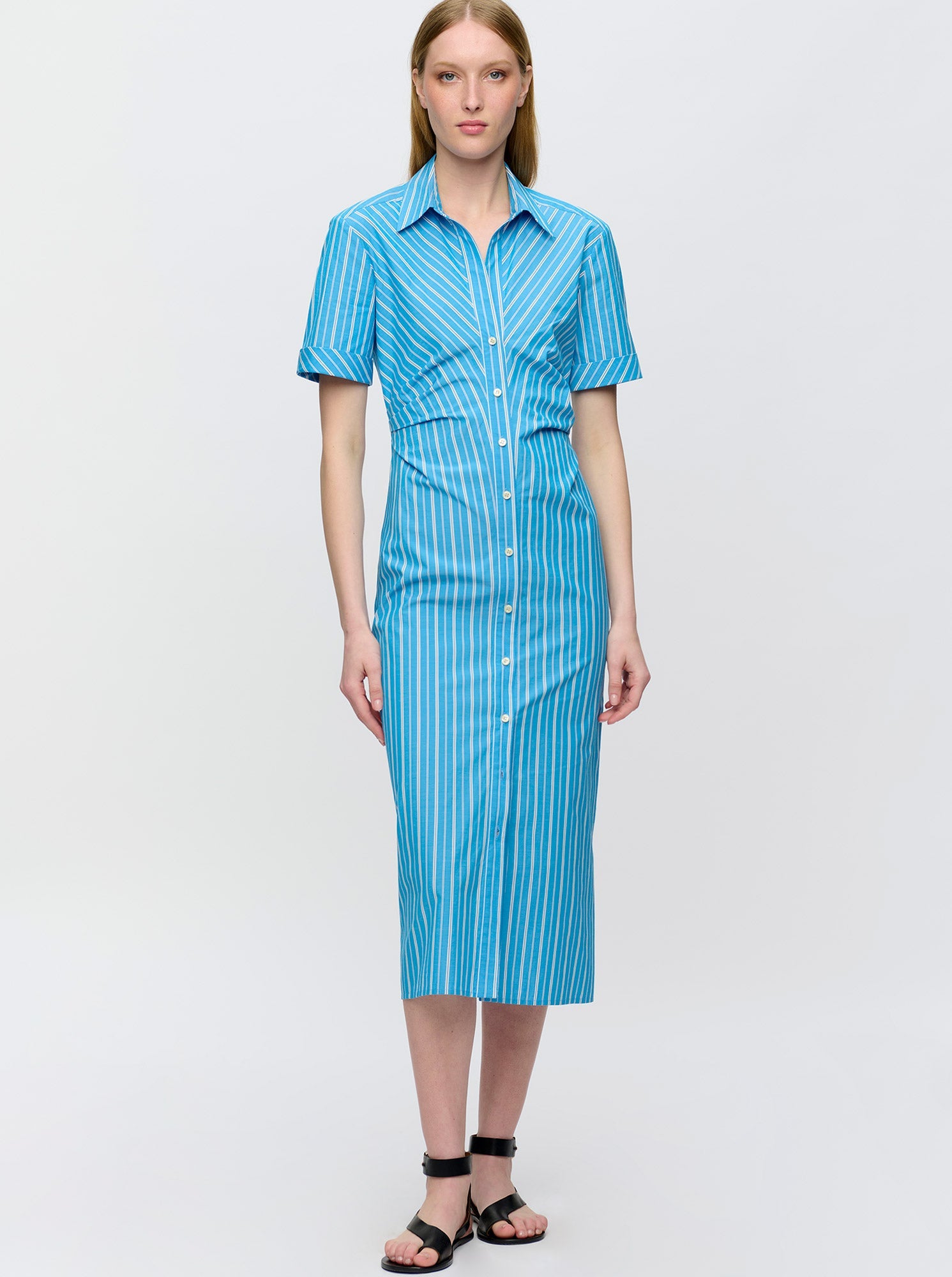 Lou Fitted Shirt Dress | Blue Stripe
