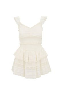 Lovine Cotton Smocked Mini Dress | Off White
