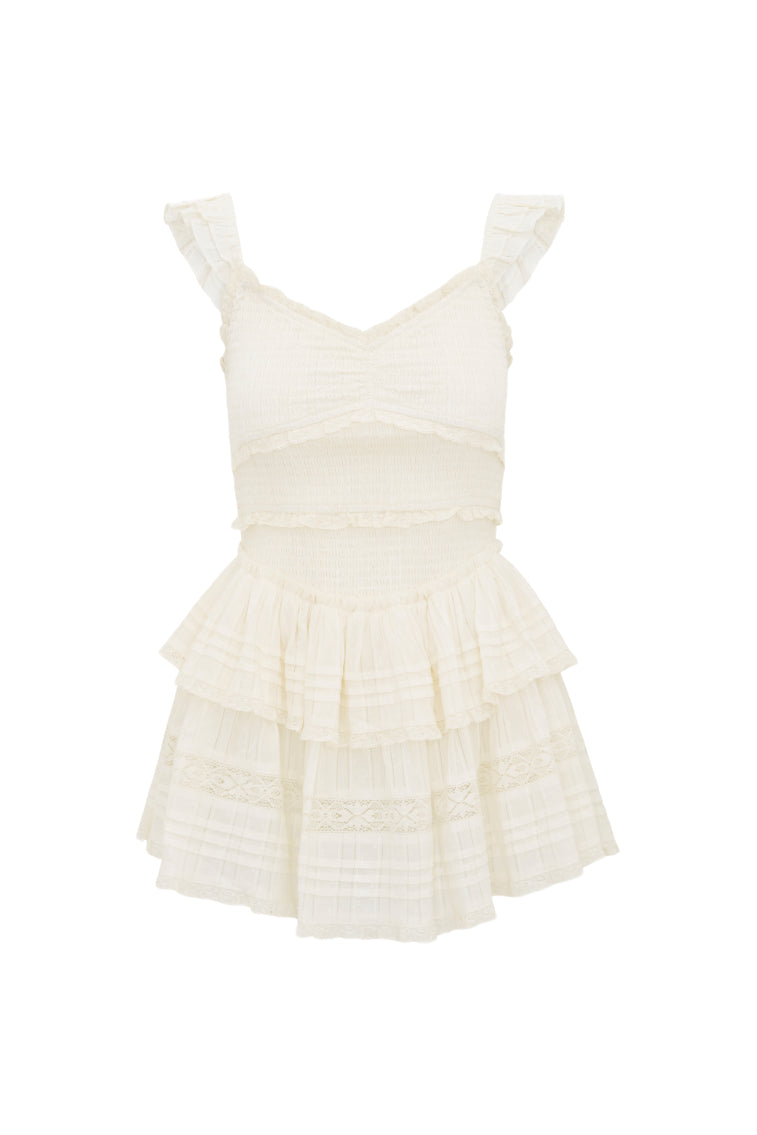 Lovine Cotton Smocked Mini Dress | Off White