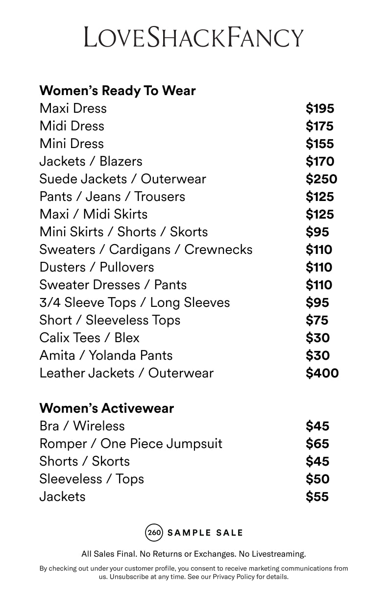 Price table