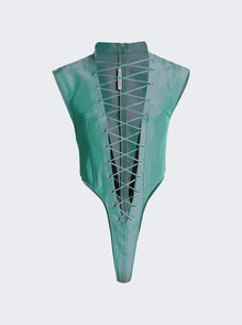 Women | LaQuan Smith | Utility Lace-up Bodysuit | Aqua