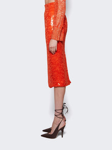 Women | LaQuan Smith | Sequin Lace Pencil Midi Skirt | Orange