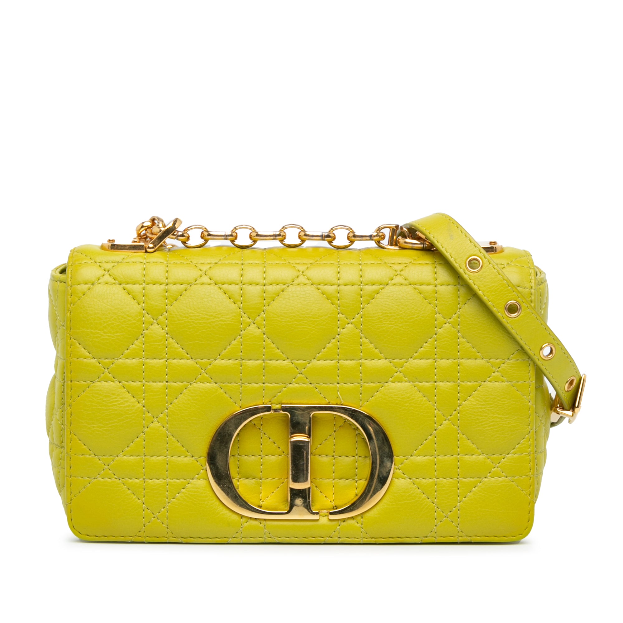 Dior | Pre-Owned Small Calfskin Cannage Caro Bag | Yellow/Neon Yellow