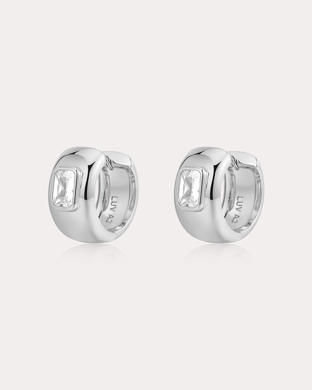 The Emerald Bezel Stone Huggies | Silver