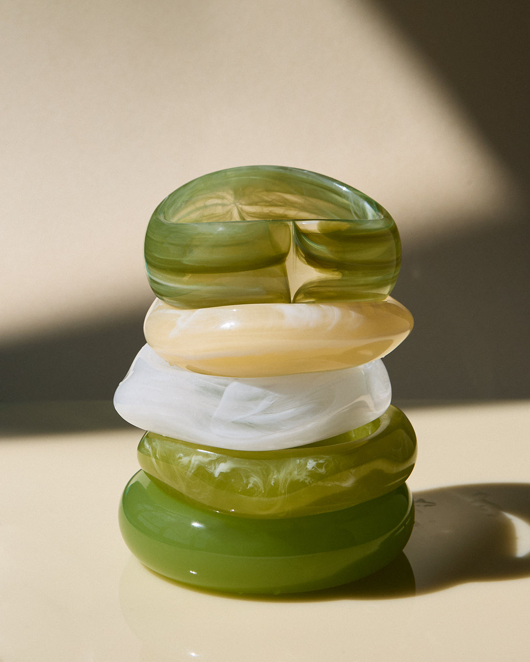 The Formentera Bangle Set | Set of 5 Bangles | Green/Cream/White