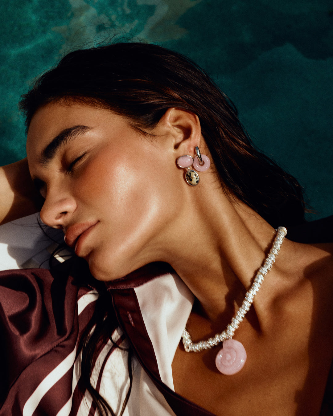 The Rose Quartz Palma Studs | Rose Quartz/Dalamatian Jasper | Silver