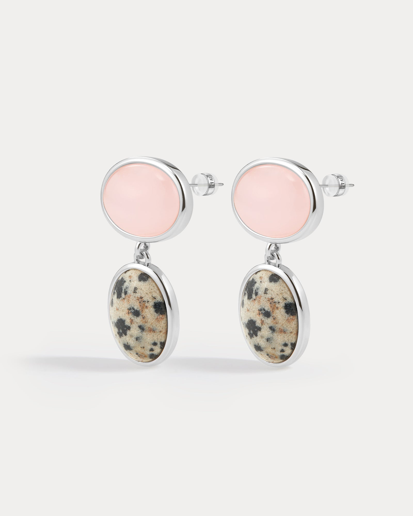 The Rose Quartz Palma Studs | Rose Quartz/Dalamatian Jasper | Silver