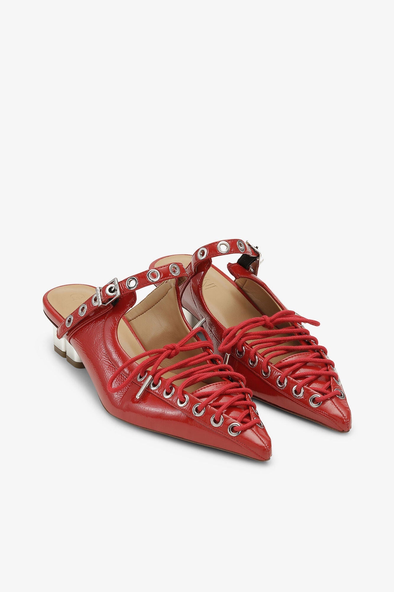Lace Up Mules in | Racing Red