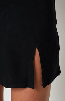 Black textured mini skirt with a side slit detail