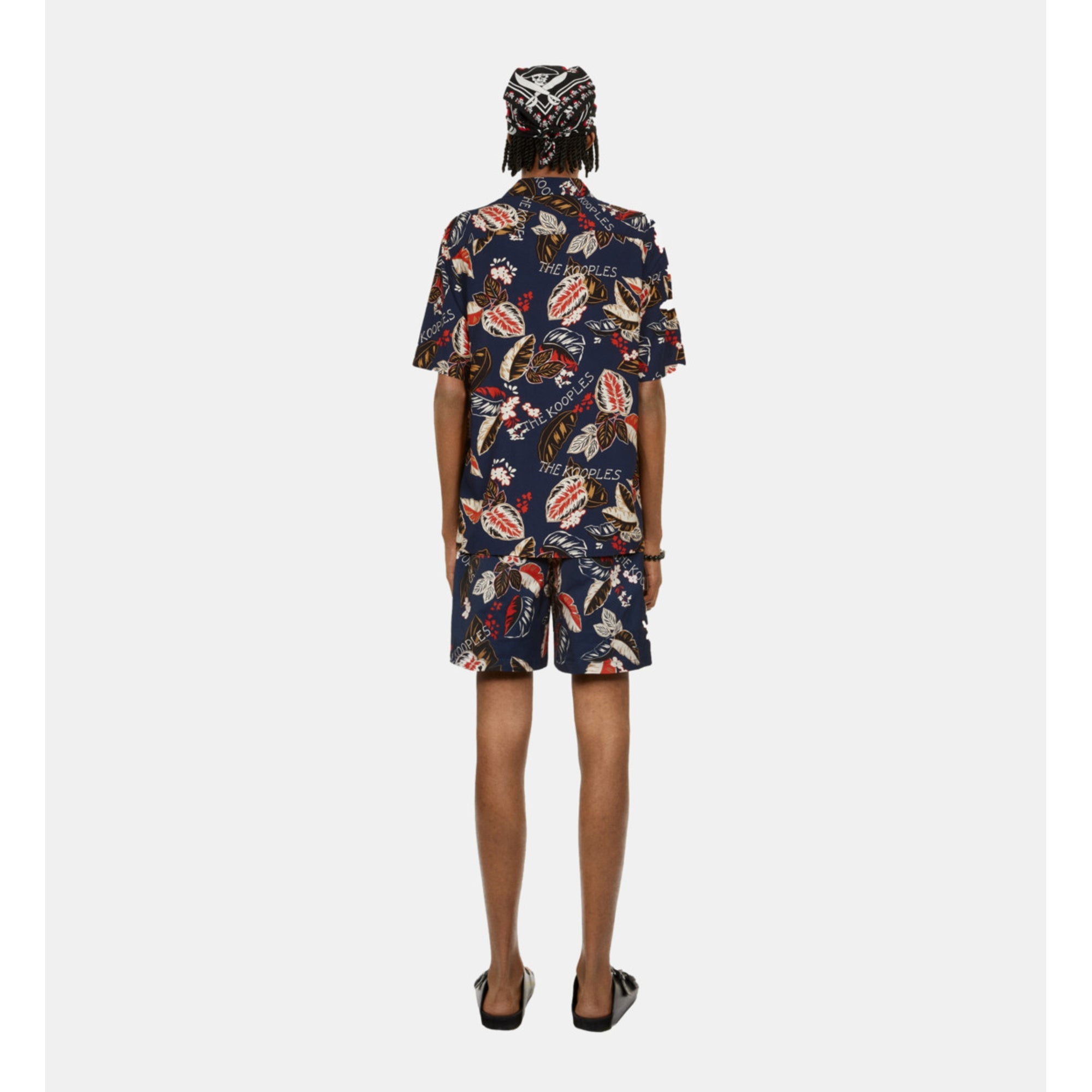 Leaf Print Short Sleeve Shirt | Men | Navy