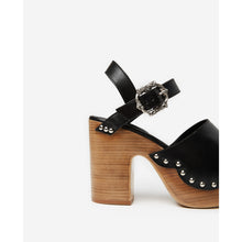 Leather And Wood Sandals With Heels | Women | Black