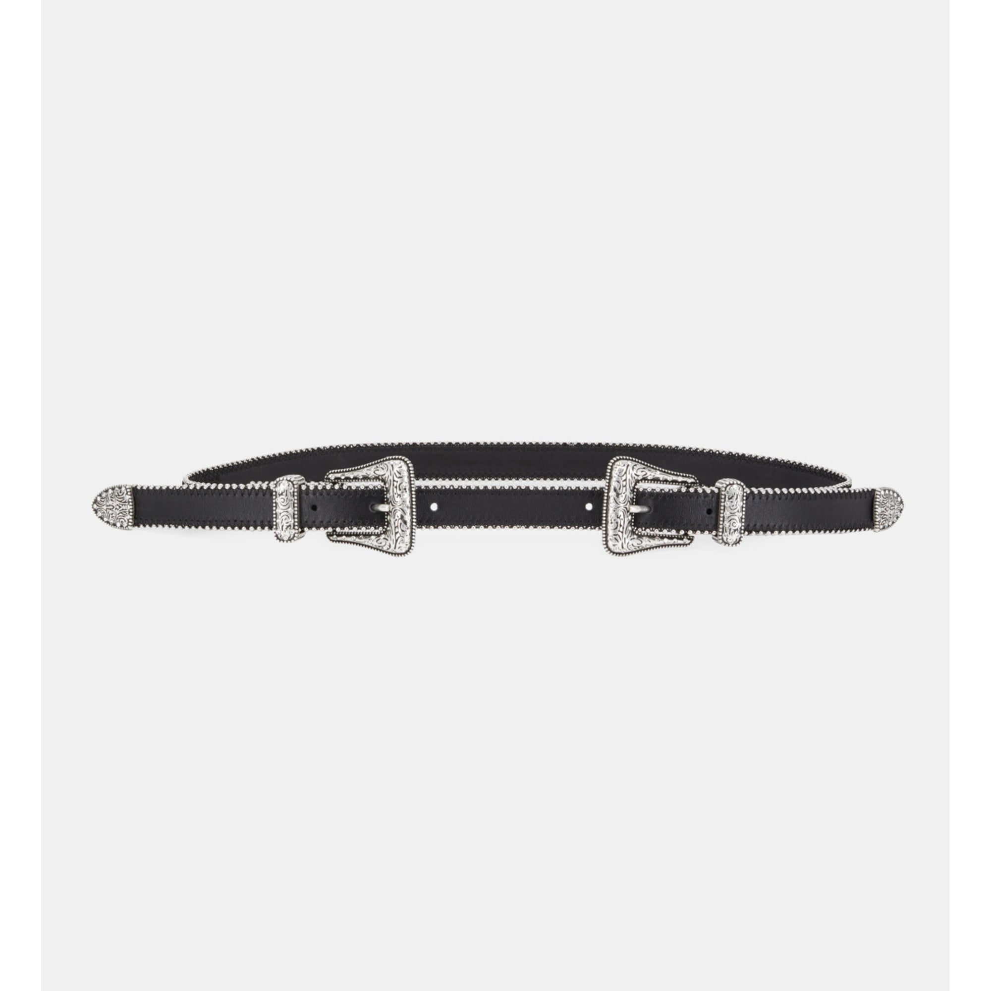 Leather Belt With Double Western Rhinestone Buckle | Women | Black