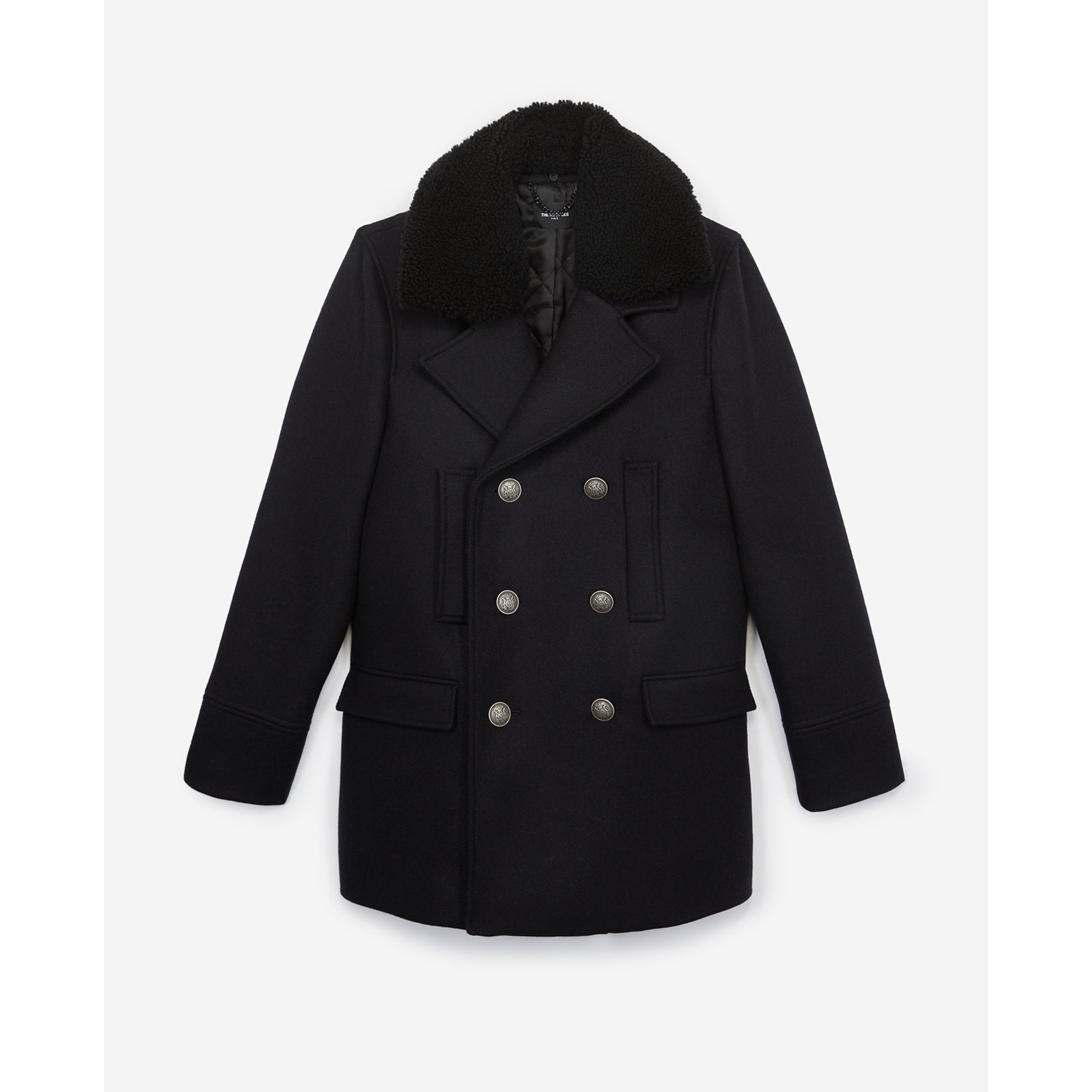 Leather Collar Midnight Blue Wool Pea Coat | Men | Navy