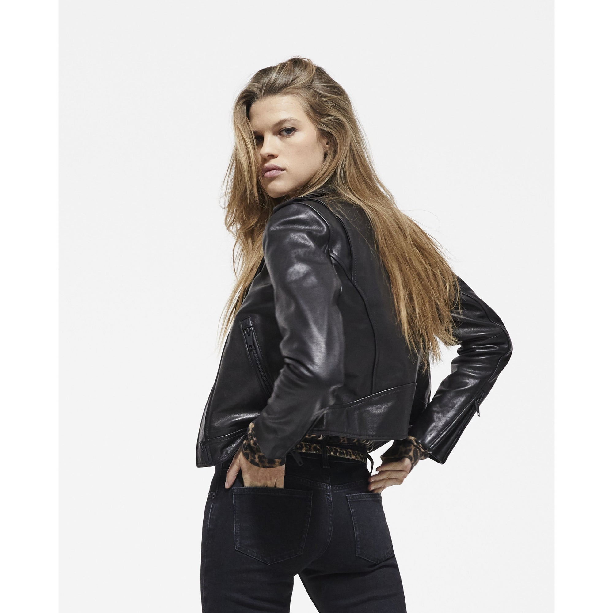 Leather Jacket With Leopard Lining | Women | Black