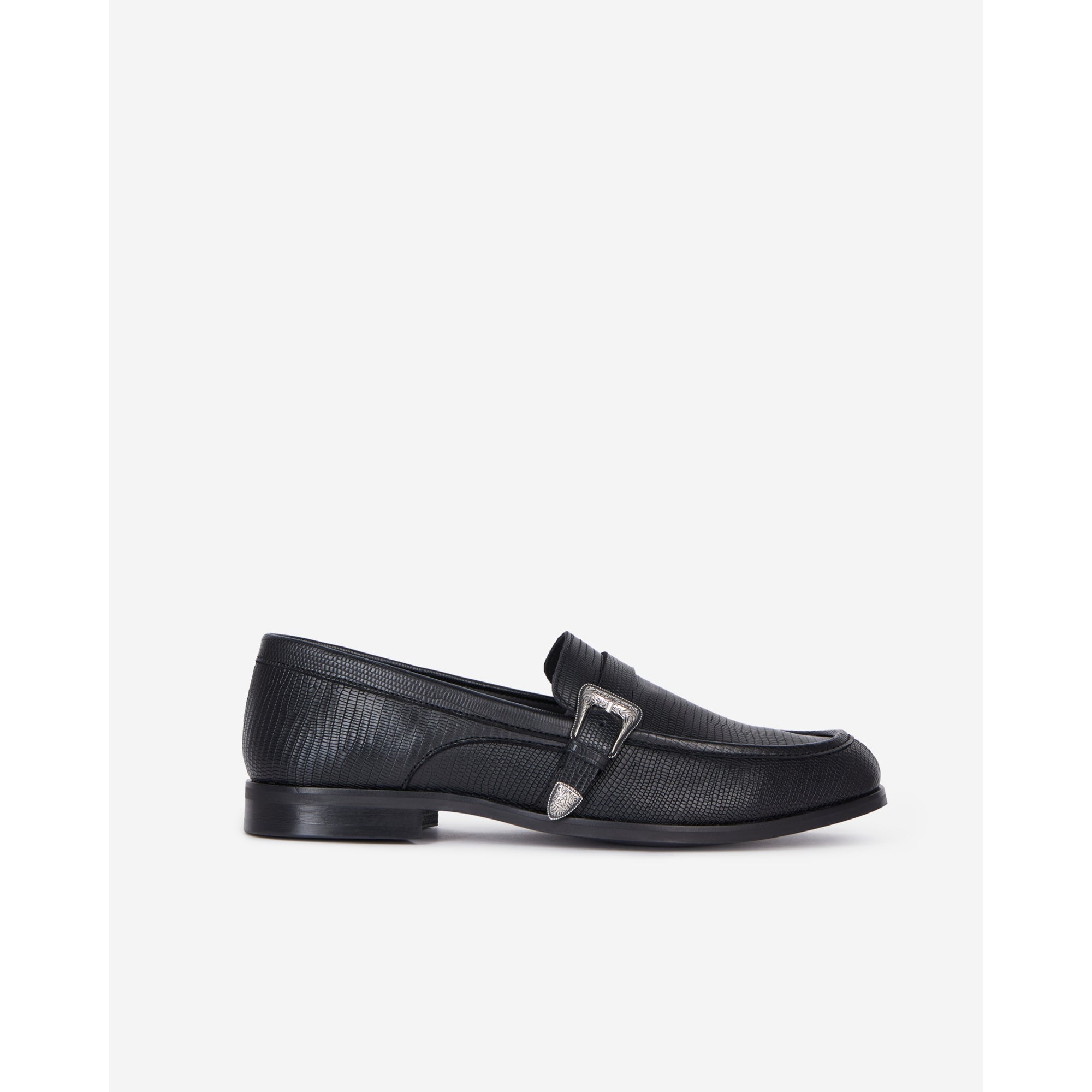 Leather Loafers With Western Buckle | Women | Black