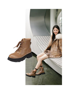 Leather Platform Lace Up Boots | Brown