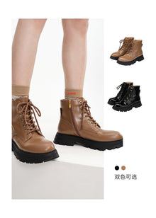 Leather Platform Lace Up Boots | Brown