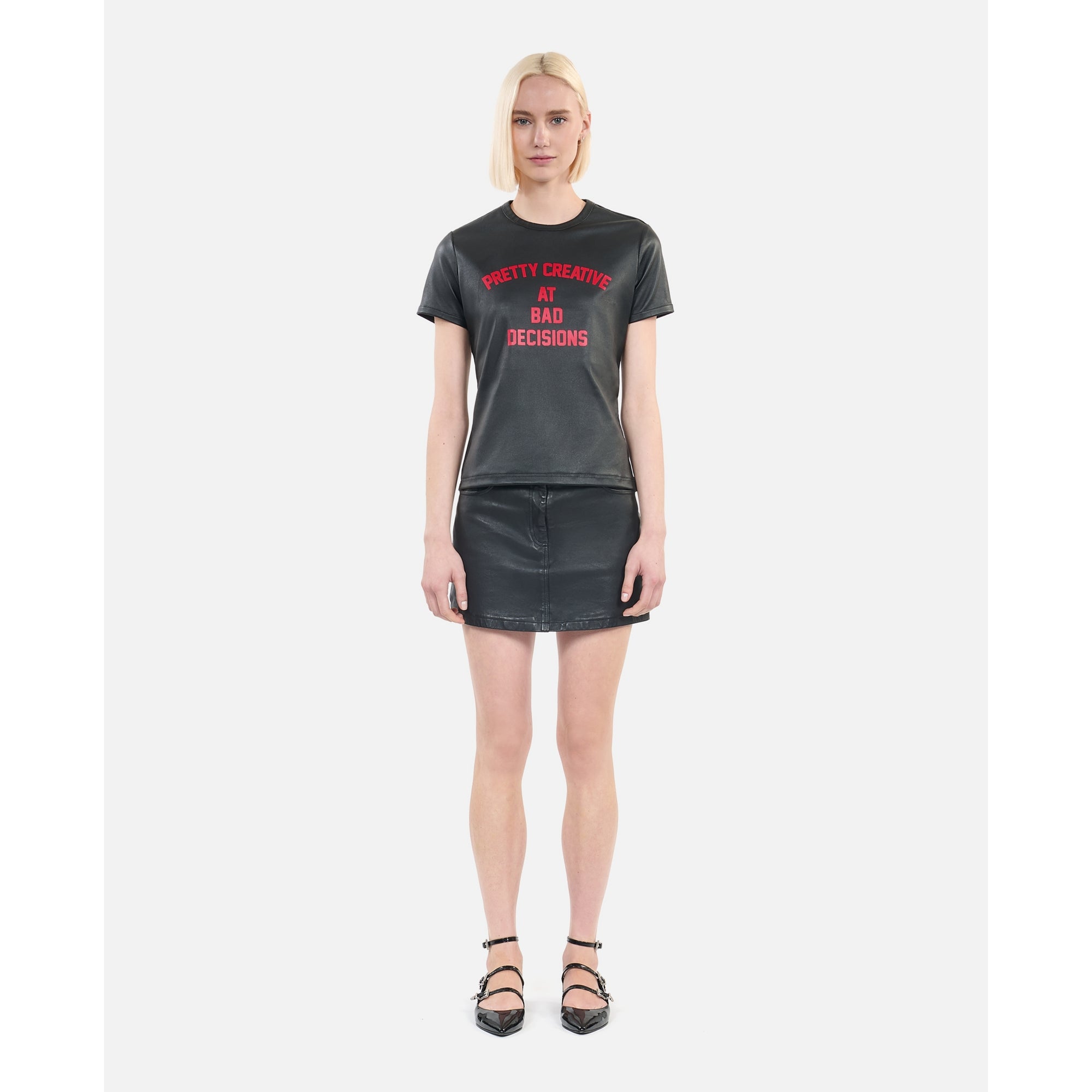 Leather Pretty Creative Serigraphy T-Shirt | Women | Black