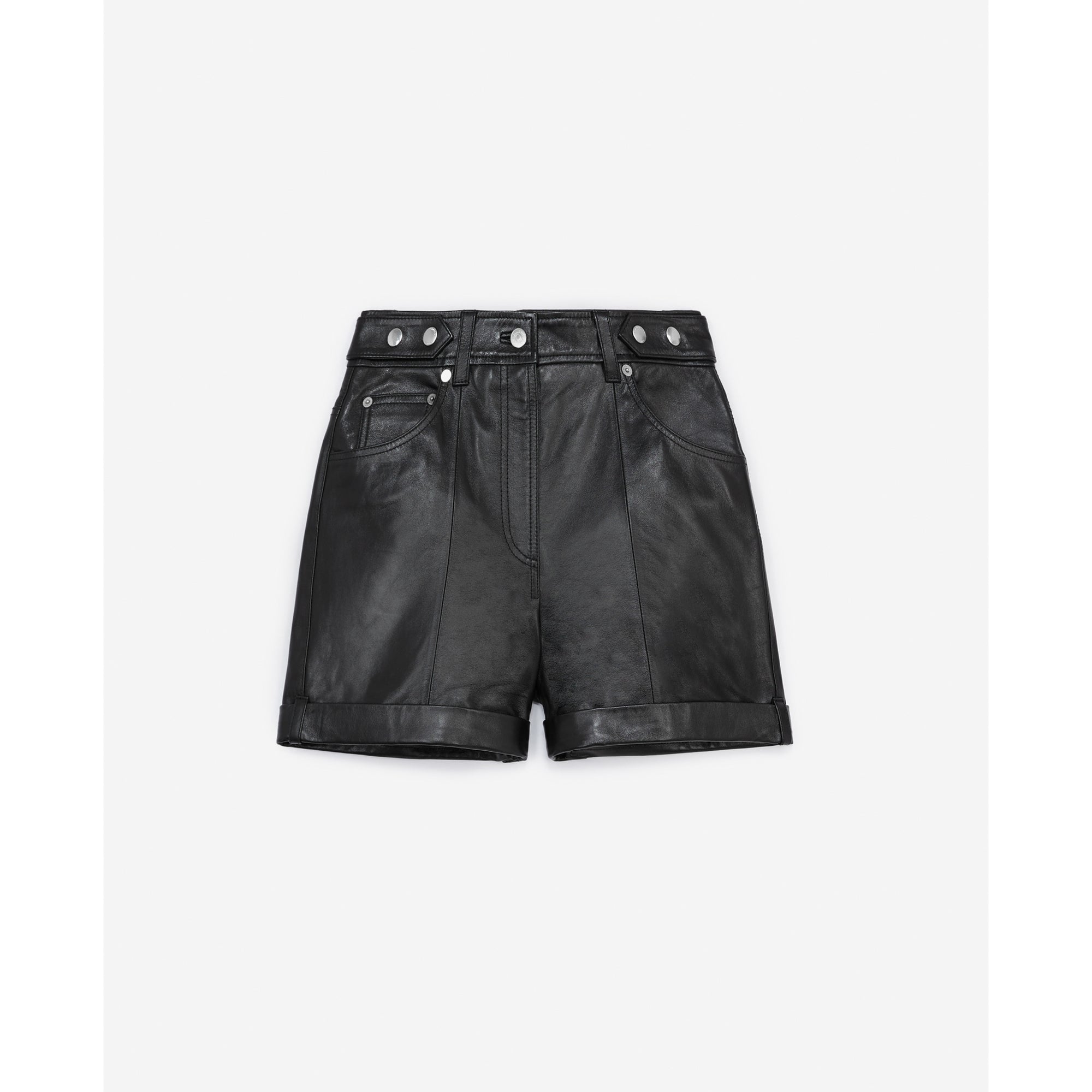 Leather Shorts With Cuffs And Belt | Women | Black