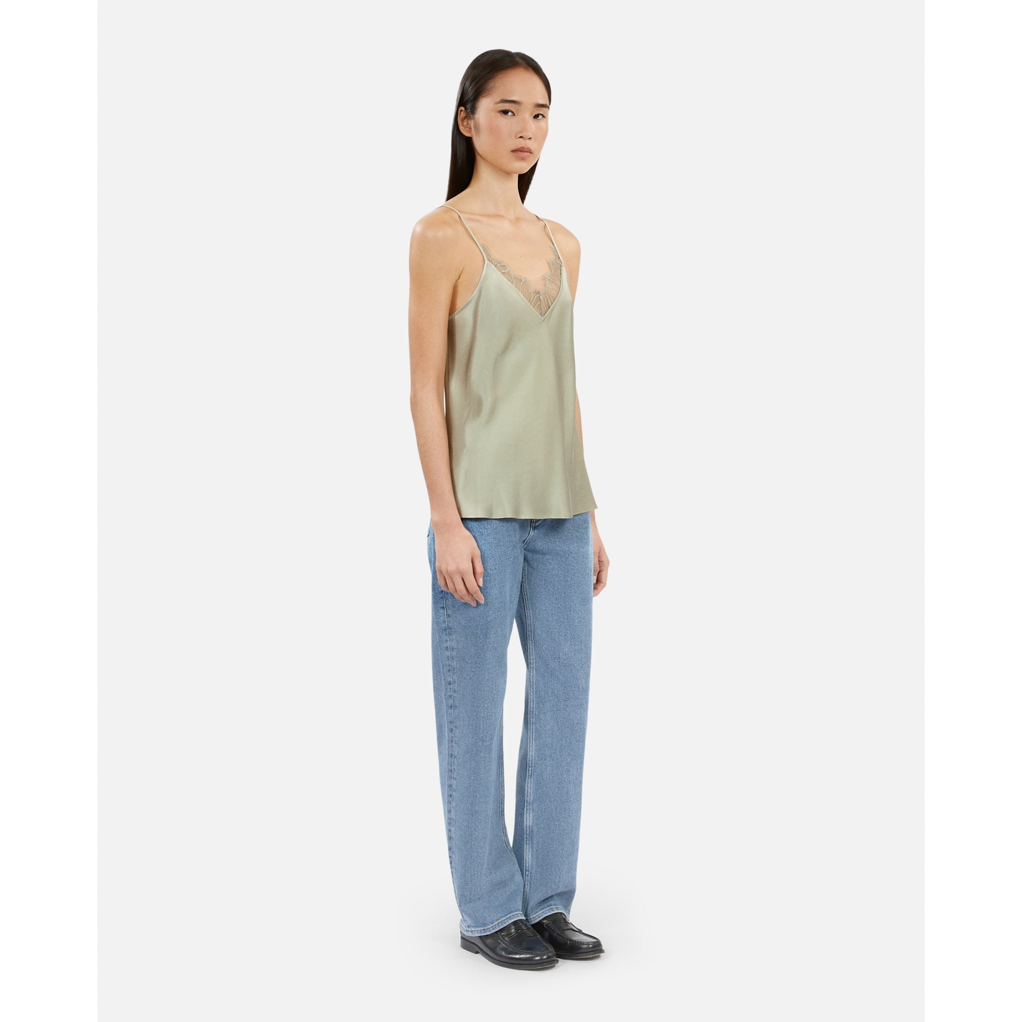 Light Green Camisole With Lace | Women | Khaki Grey