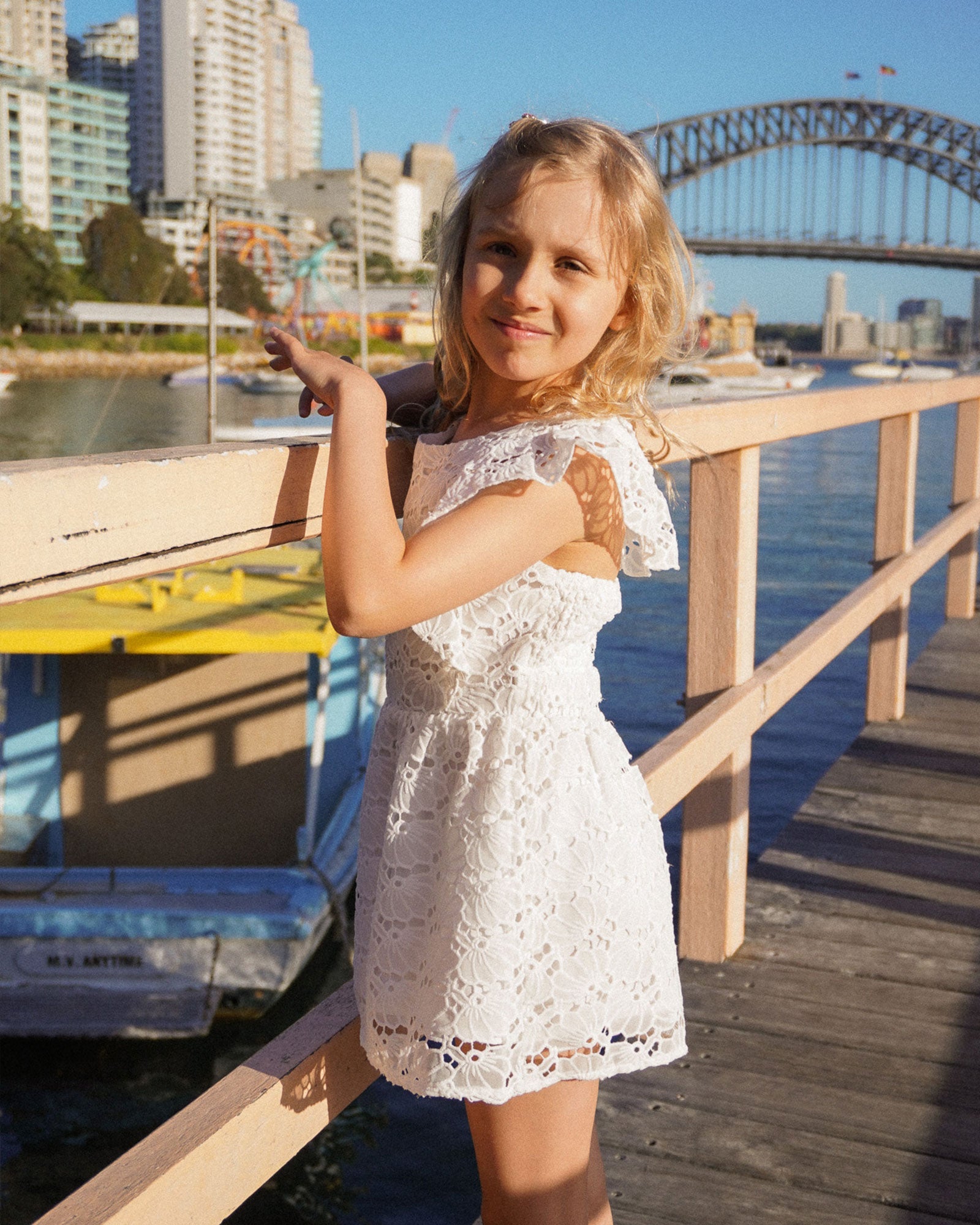 Kids | Love Story Crossover Back Lace Dress | White