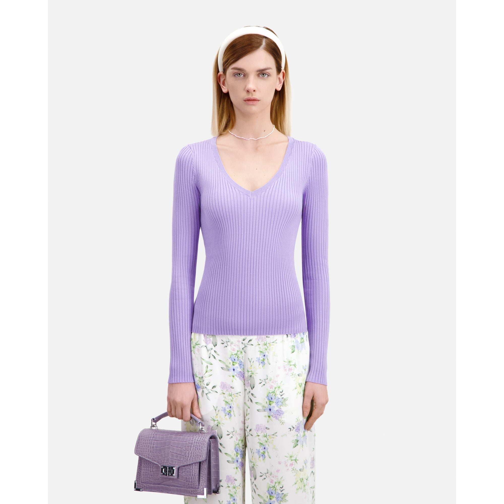 Lilac Ribbed Knit Sweater | Women | Light Purple