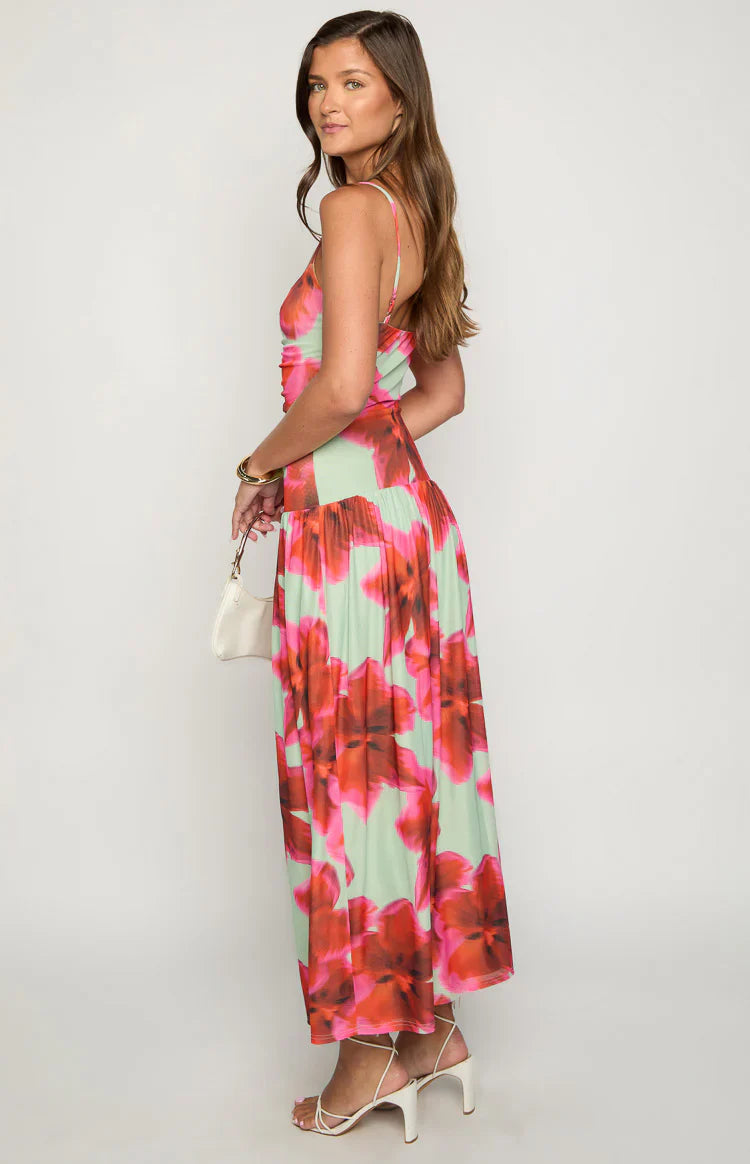 Lilliana Floral Print Maxi Dress | Green