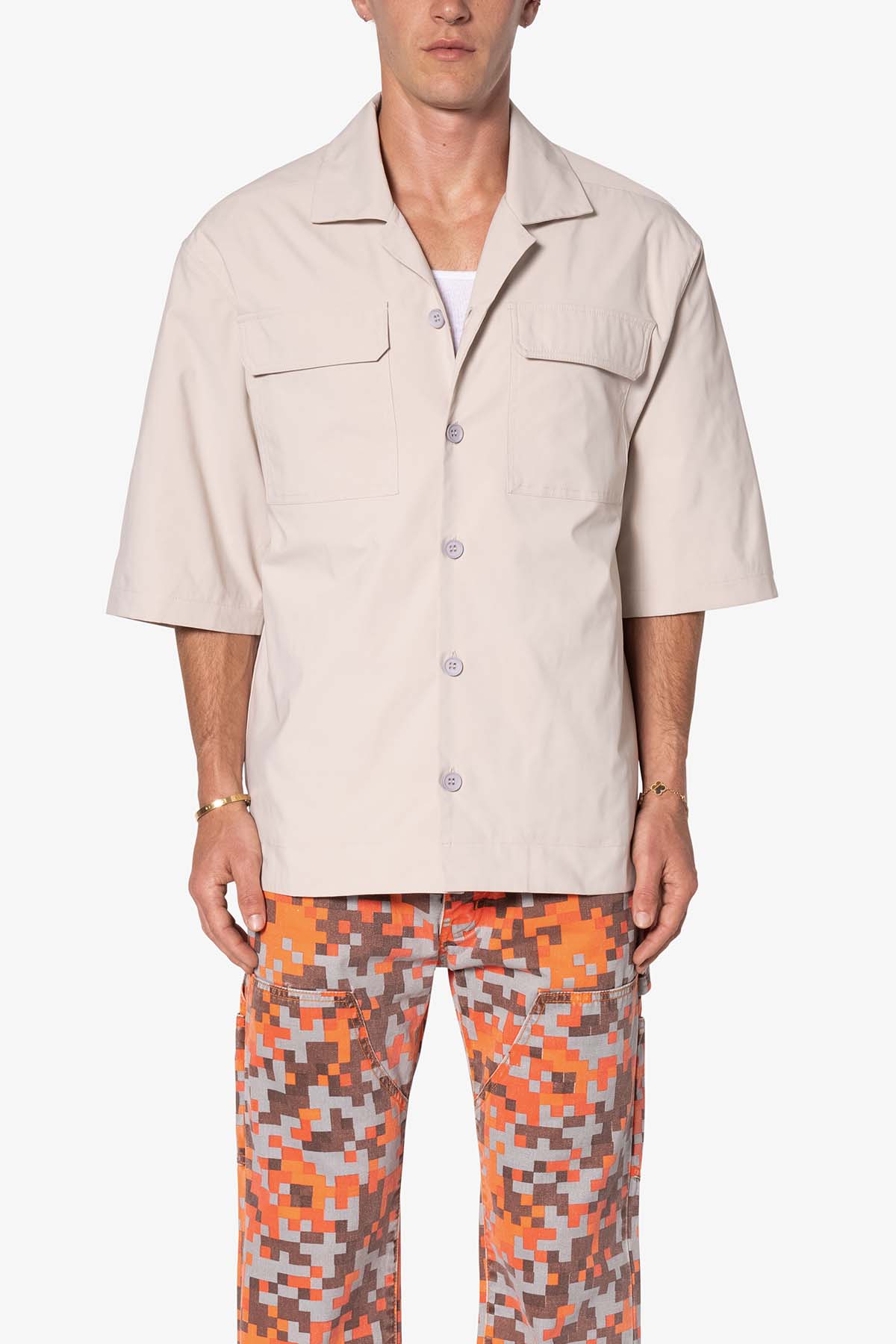 Lined Woven Nylon Shirt | Stone