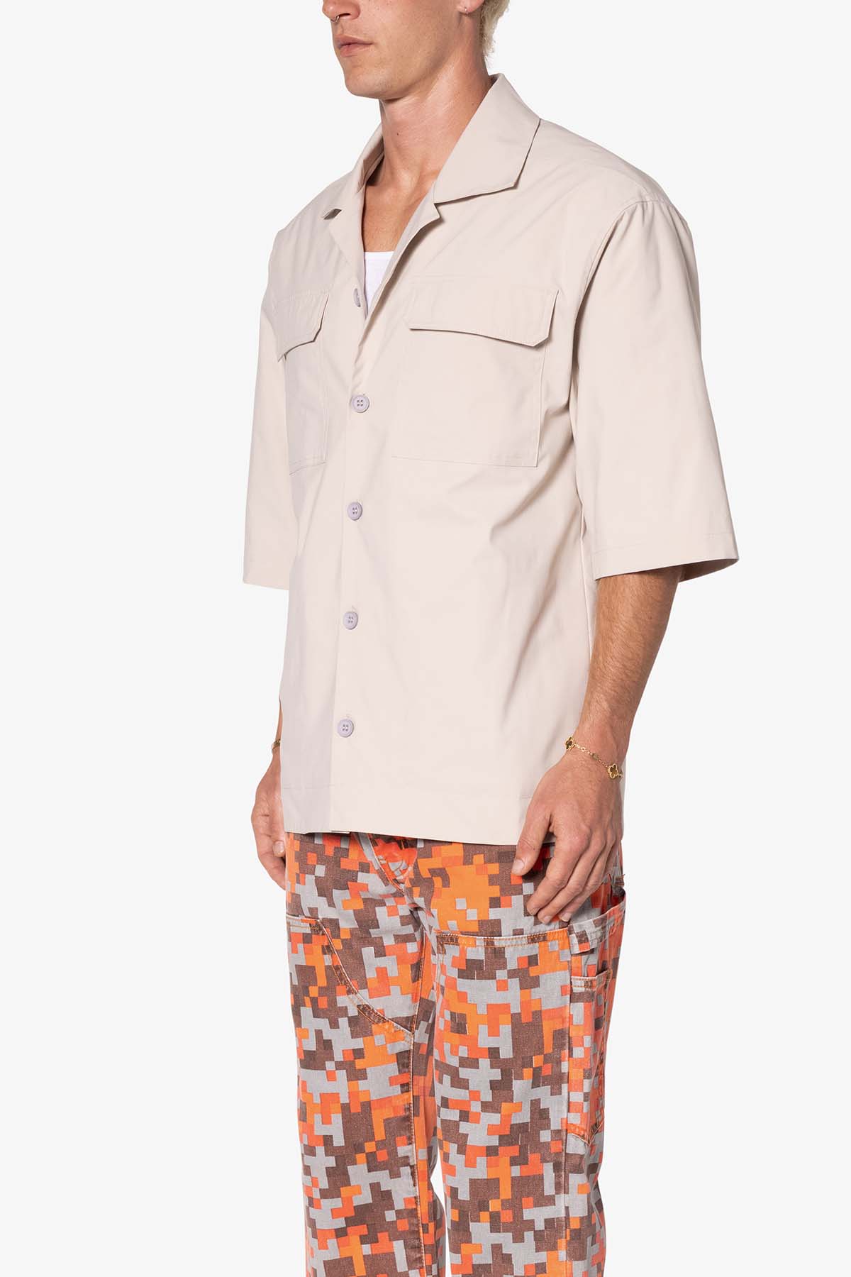 Lined Woven Nylon Shirt | Stone