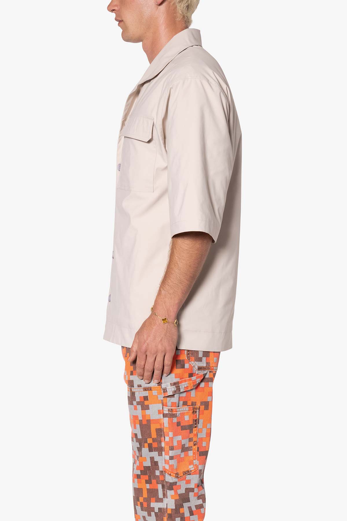 Lined Woven Nylon Shirt | Stone