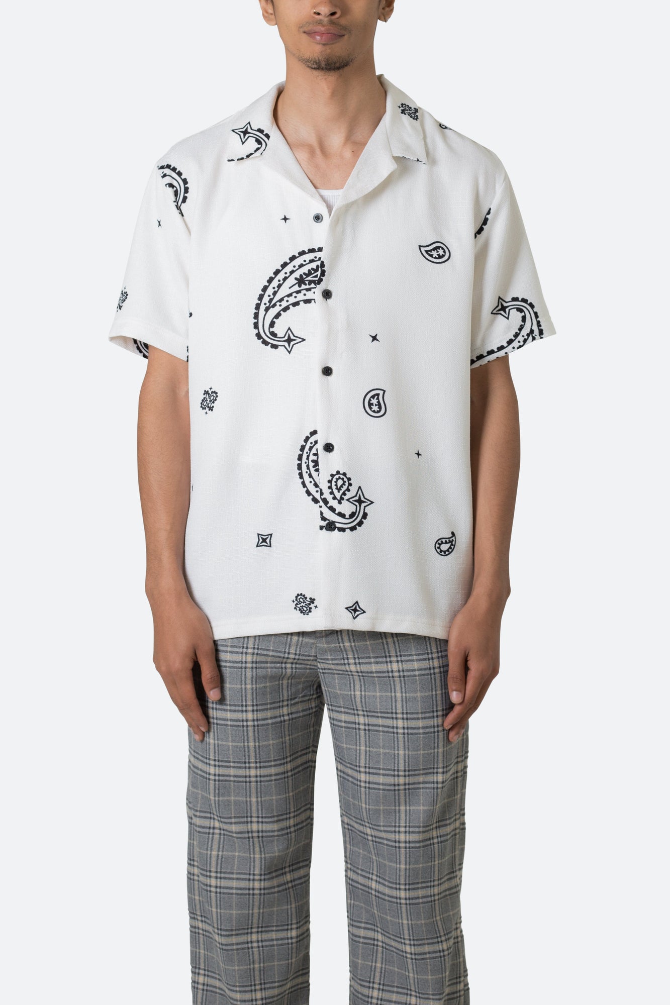 Linen Blend S x S Shirt | White Paisley
