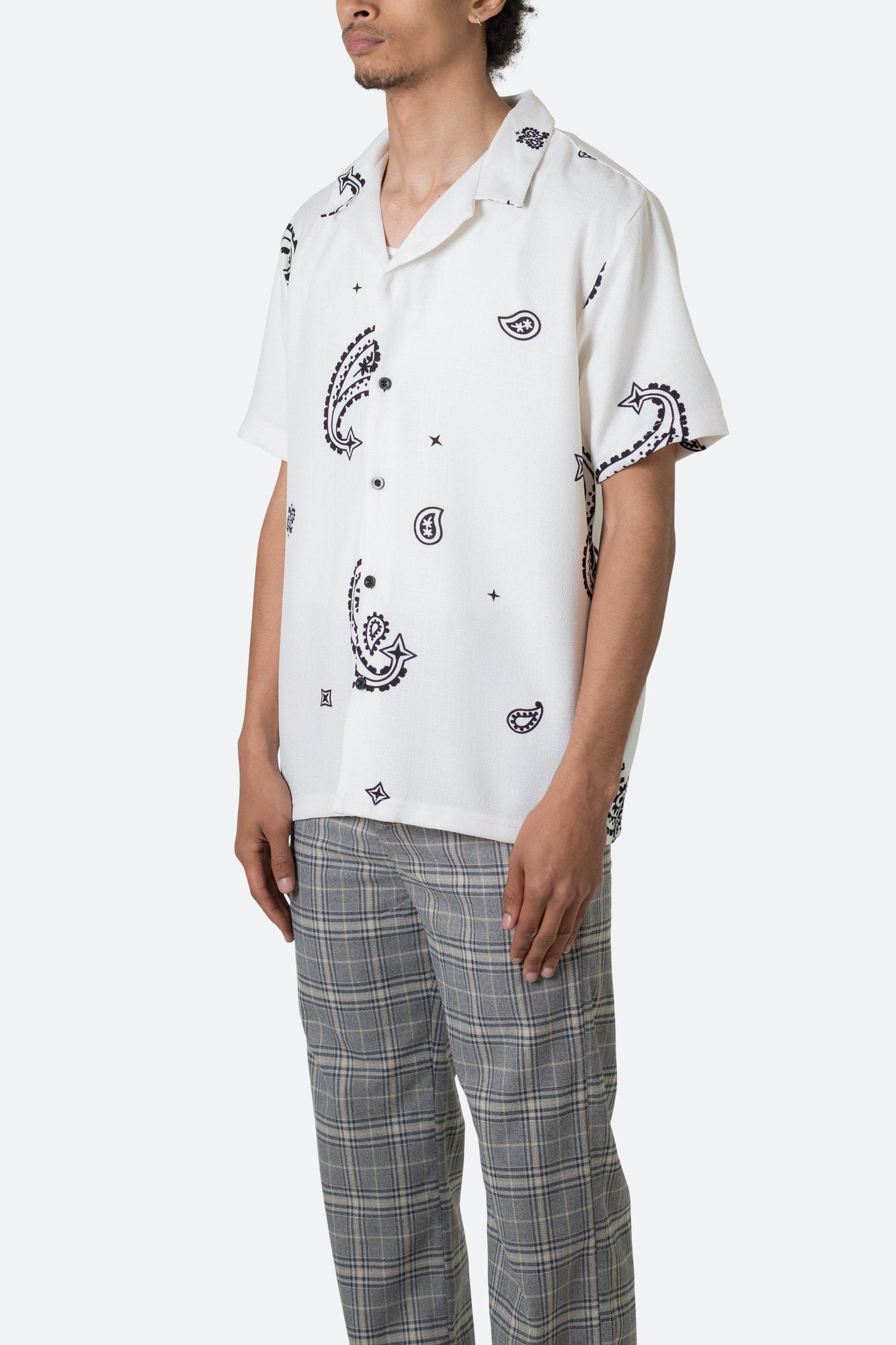 Linen Blend S x S Shirt | White Paisley