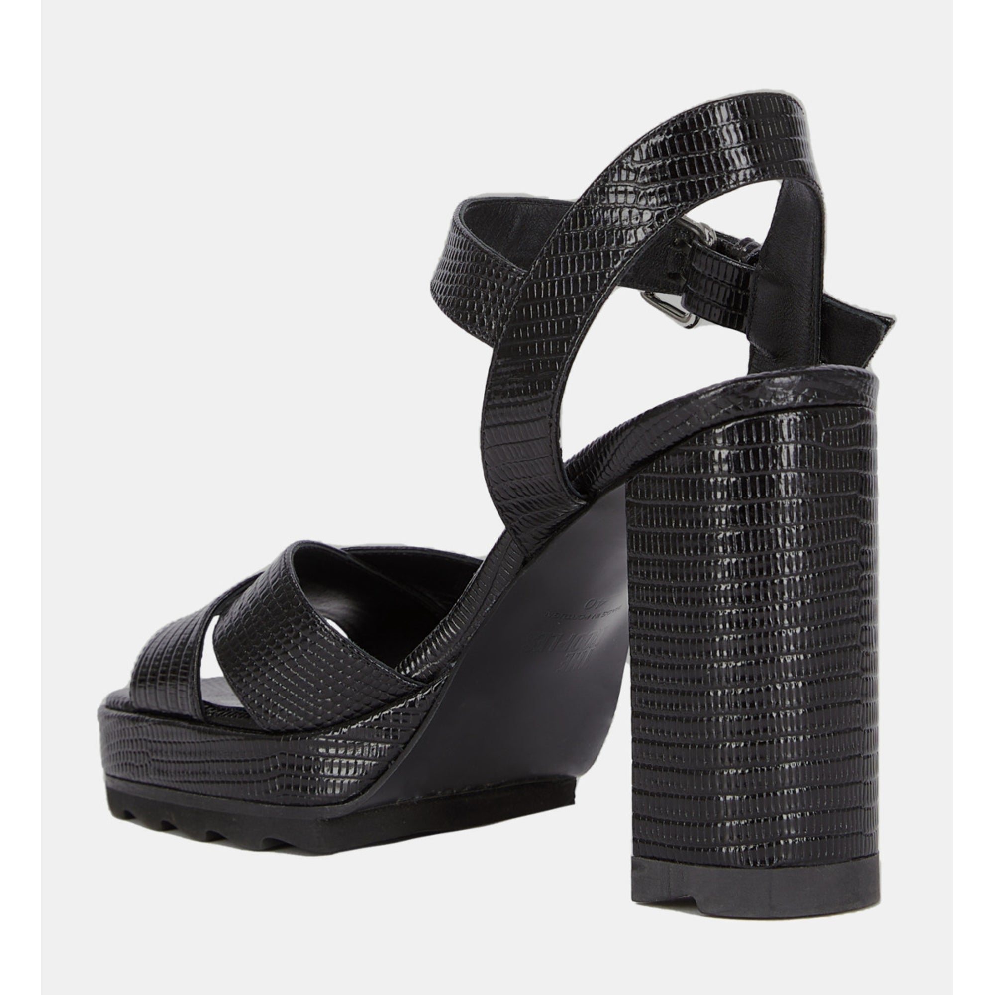 Lizard Effect Leather Heeled Sandals | Women | Black