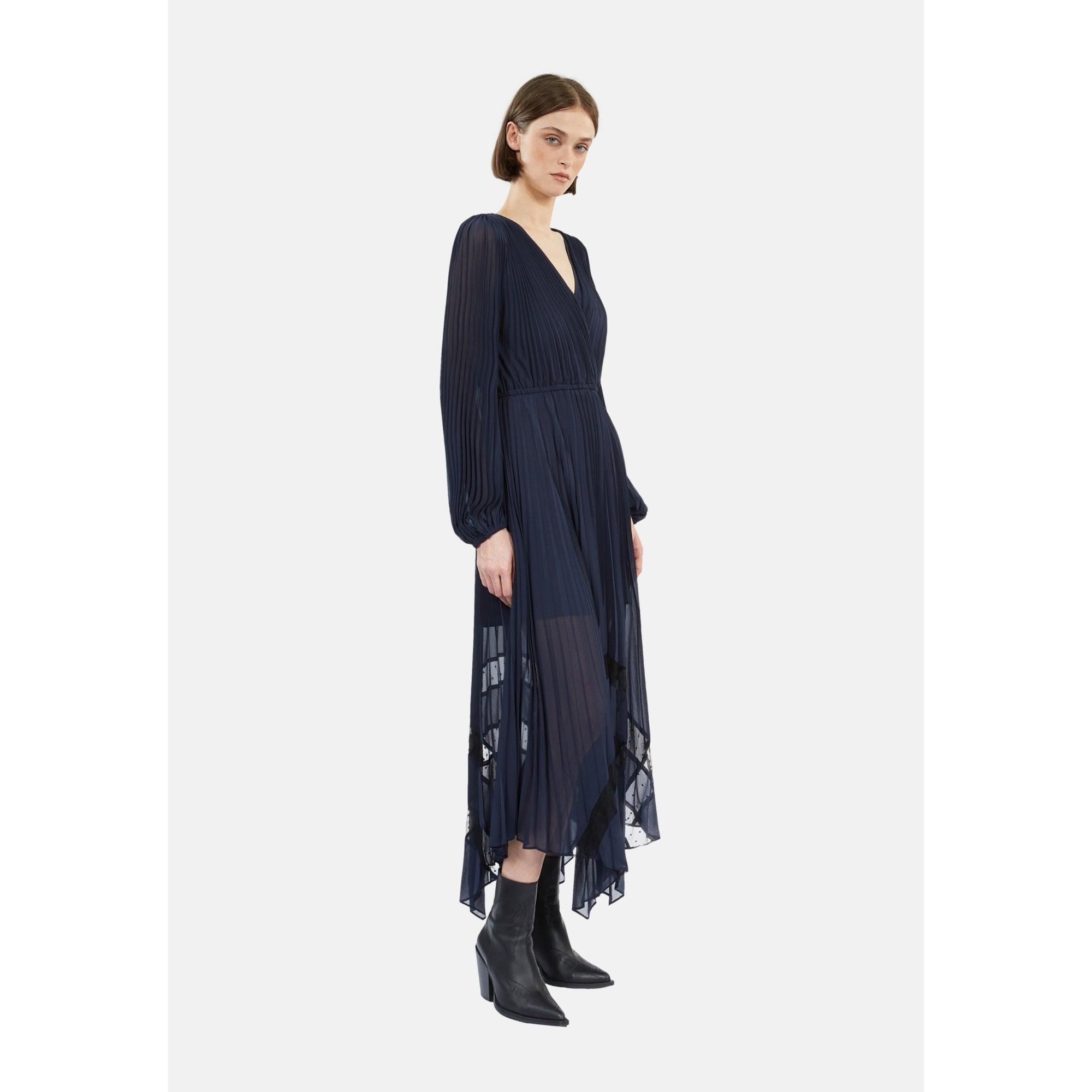 Long Blue Pleated Dress | Women | Navy