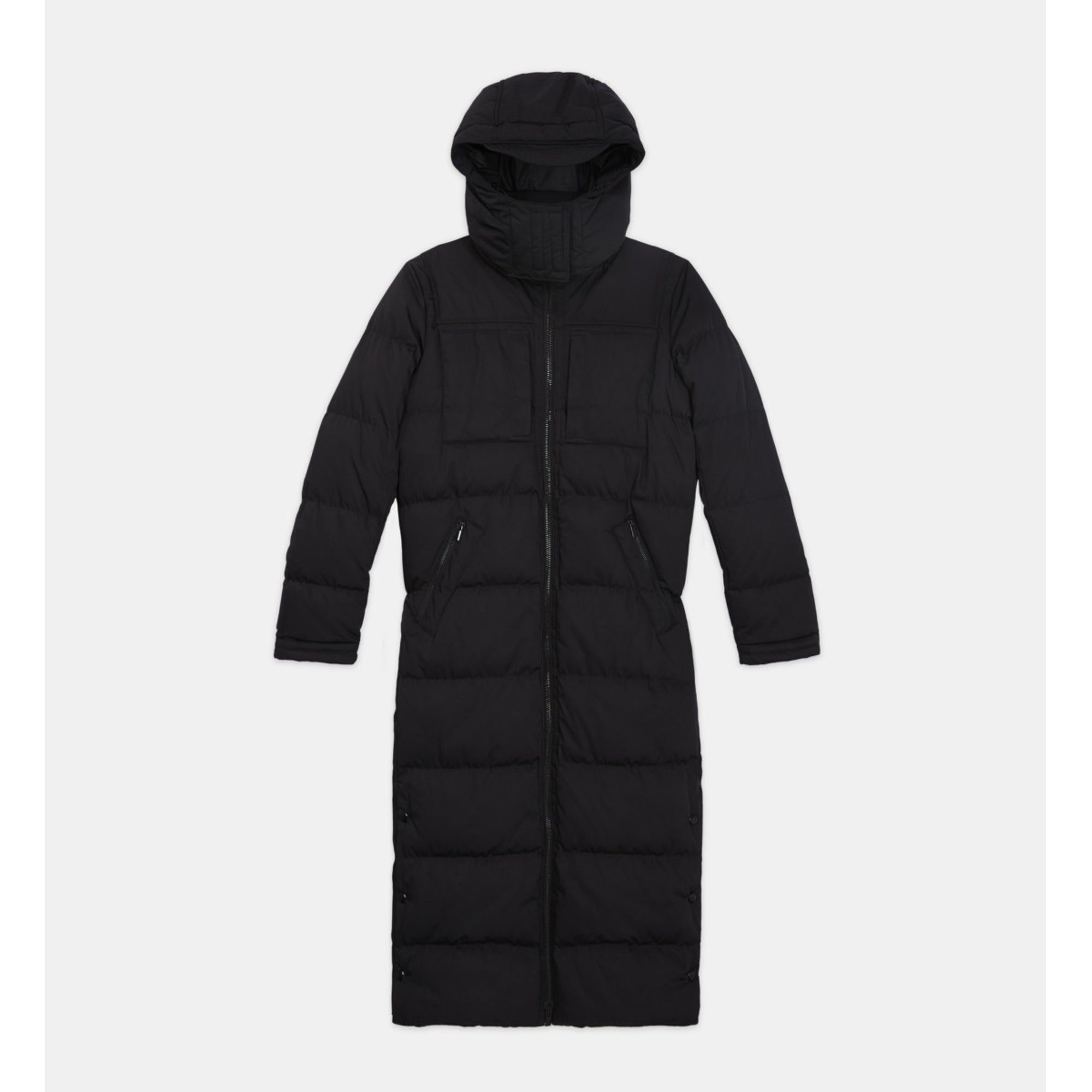 Long Down Jacket With Straps And Logo | Women | Black