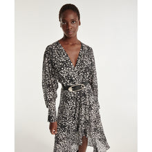 Long Draped Leopard Print Dress | Women | Black x Ecru