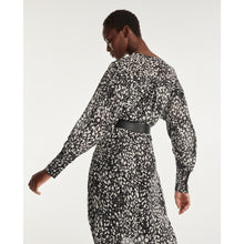 Long Draped Leopard Print Dress | Women | Black x Ecru