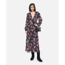 Long Floral Print Dress | Women | Black x Purple