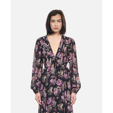 Long Floral Print Dress | Women | Black x Purple